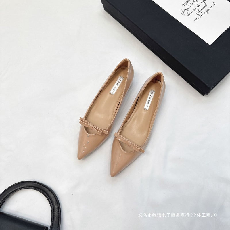 Girly Bowknot Hidden Wedge 5Cm Pointed V-Neck Evening Breeze Elegant Open-Toe Sweet Temperament Pumps - Image 5